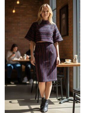 GRACIA Red Blue Knit Two Piece Set Size Large